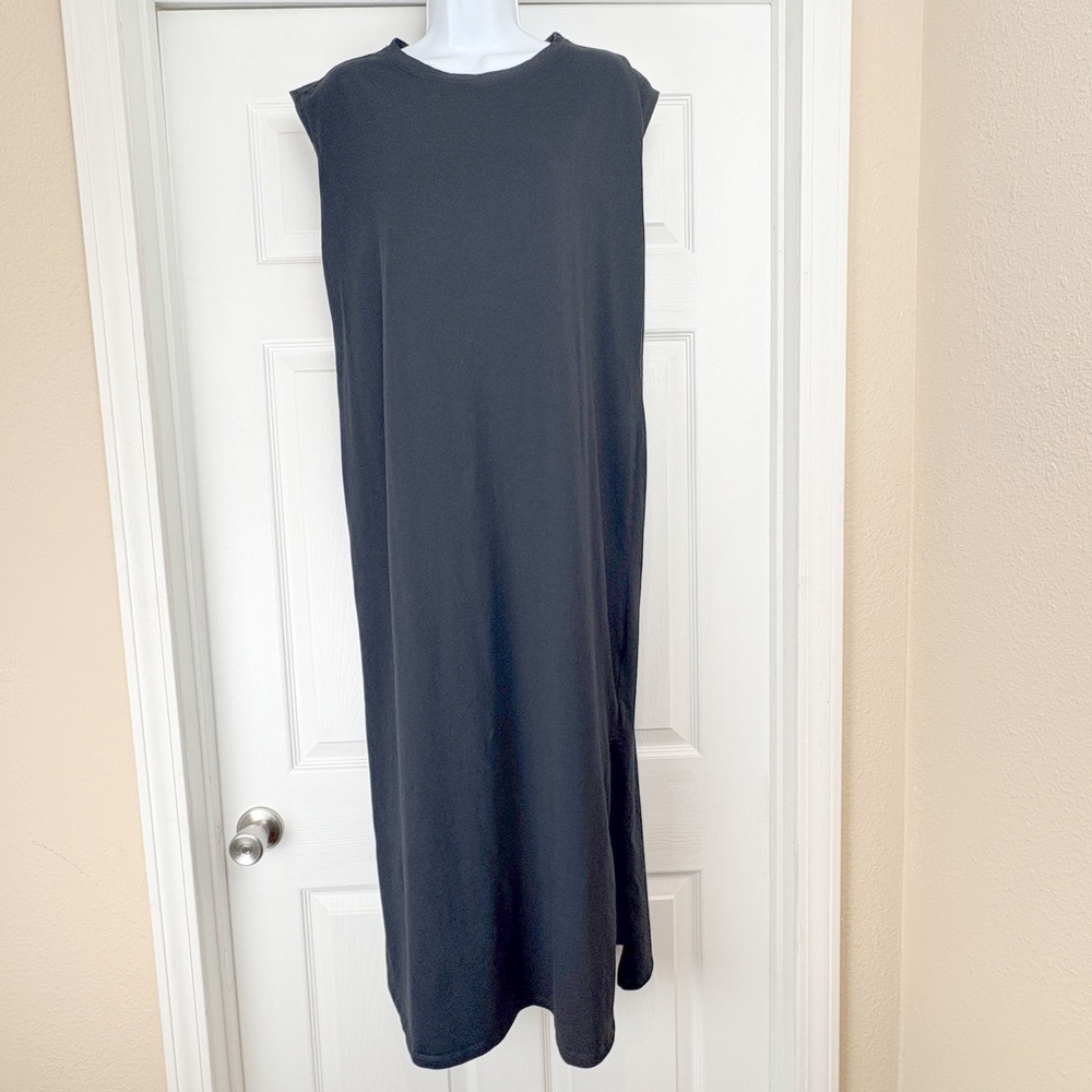 Old Navy L Maxi T-Shirt Dress Black Sleeveless Cotton Knit‎ Side Slit Relaxed